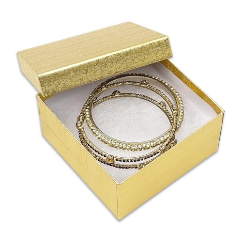 TheDisplayGuys 25 Cardboard Gift Jewelry Boxes w/Paddings #34-3.9x3.9x2 - color: Gold Foil
