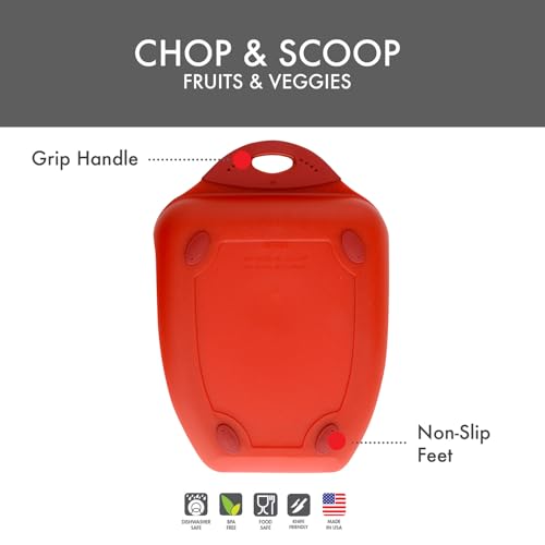 Dexas Chop & Scoop Cutting Board, 9.5 x 13 Inch, Solid Red, BPA-Free Dishwasher Safe Kitchen Prep Board with Handle - color: Red, size: 13"L x 9.5"W