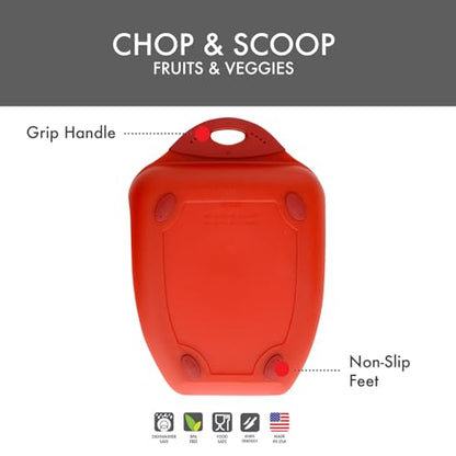 Dexas Chop & Scoop Cutting Board, 9.5 x 13 Inch, Solid Red, BPA-Free Dishwasher Safe Kitchen Prep Board with Handle - color: Red, size: 13"L x 9.5"W
