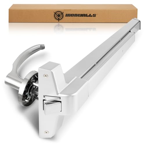 IRONWALLS Panic Bars for Exit Doors 32 Inch, Silver Commercial Push Bar Panic Exit Device Stainless Steel with Exterior Door Lever Handle, Emergency Exit Panic Door Hardware for 32”-47” Doors - color: Silver