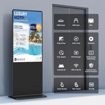 49'' Digital Signage Display Smart Android LCD Sign Kiosk Electronic Menu Board Advertising Display Screen Monitor HDMI WiFi USB 4K Media Video Player (Touchscreen,Black) - color: Black, size: 49-Inch, style: Touch Screen