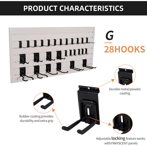 Slat Wall Accessories Garage Hooks Heavy Duty Slatwall Panel Hook Locking Bike Hook for Slat Wall Hooks for Hanging Ladder Storage System Black Accessory for Power Tools Organizer (28 Hook) - color: Black, size: 28pcs