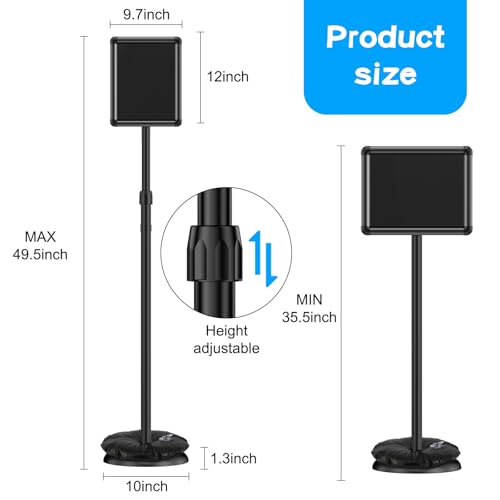 EHWINE 2 Pack Sign Holder Stand 8.5x11 Inch, Adjustable Floor Standing Sign Holder, Signage Stand with Snap-Open Frame Display and Chalkboard Insert for Charity Events, School Exhibitions, Retail Displays