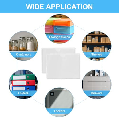50 Pack Adhesive 4" x 6" Index Card Pockets with Top Open for Loading Clear Index Card Holder Plastic Label Holders for Storage Bins Library Card Shelves Organizing and Protecting Your Cards