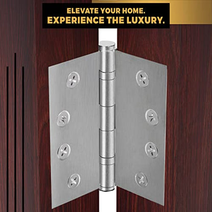 Solid Brass Door Hinge Heavy Duty Ball Bearing Matte Silver 4x4 Inch - Set of 3 Hinges (Satin Nickel) - color: Satin Nickel