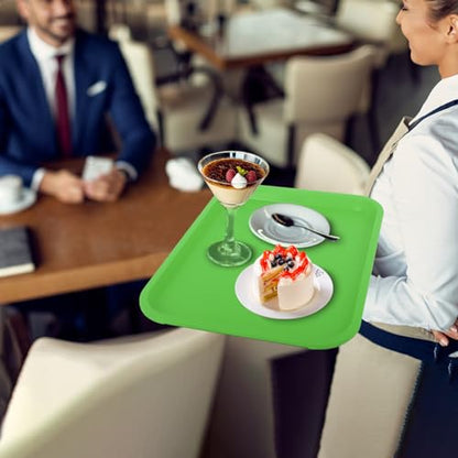 Fast Food Tray,12 Pack Plastic Serving Tray, Restaurant & Cafeteria Tray for Kitchen, Coffee Table, Party, Durable Non-Slip Black Food Trays, Reusable & Stackable,13.8x10.5 Inch (Green)