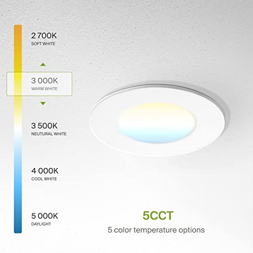 ASD 6 Pack 3 Inch LED Recessed Light 6W, 5 CCT 2700K-5000K CRI90+, IC Rated Ultra Thin Dimmable Ceiling Lights with J Box, Canless Wafer Downlight, Round Slim Panel Lighting, UL Energy Star, White - color: White, size: 3 Inch 6 Pack