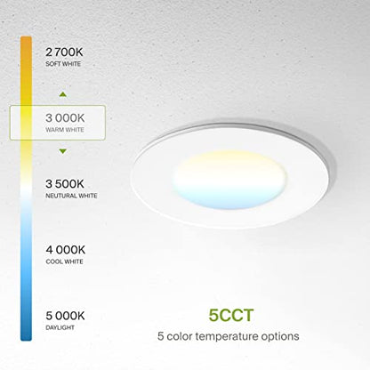 ASD 6 Pack 3 Inch LED Recessed Light 6W, 5 CCT 2700K-5000K CRI90+, IC Rated Ultra Thin Dimmable Ceiling Lights with J Box, Canless Wafer Downlight, Round Slim Panel Lighting, UL Energy Star, White - color: White, size: 3 Inch 6 Pack
