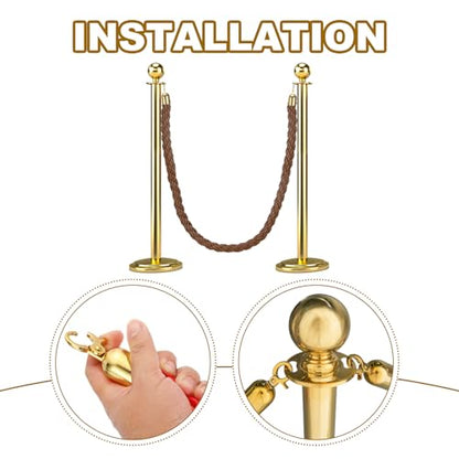 MECCANIXITY Twisted Stanchion Rope 6.6 Ft/2 M, Barrier Rope Twisted Post Ropes with Snap Hooks for Posts Stands Queue Divider Crowd Control, Coffee Golden - color: Coffee Golden, size: 6.6 Ft