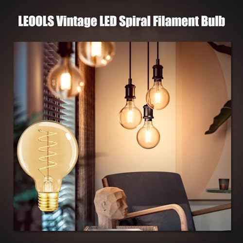 Leools Vintage LED Spiral Filament Bulb G25/G80 Dimmable Flick-Free 6W CRI95 LED Edison Globe Light Bulb E26 Base,Amber Glass,Warm White,2200K, 400LM(40W Equivalent), Pack of 4 - style: G25-4.72in