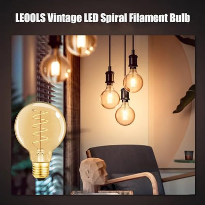 Leools Vintage LED Spiral Filament Bulb G25/G80 Dimmable Flick-Free 6W CRI95 LED Edison Globe Light Bulb E26 Base,Amber Glass,Warm White,2200K, 400LM(40W Equivalent), Pack of 4 - style: G25-4.72in