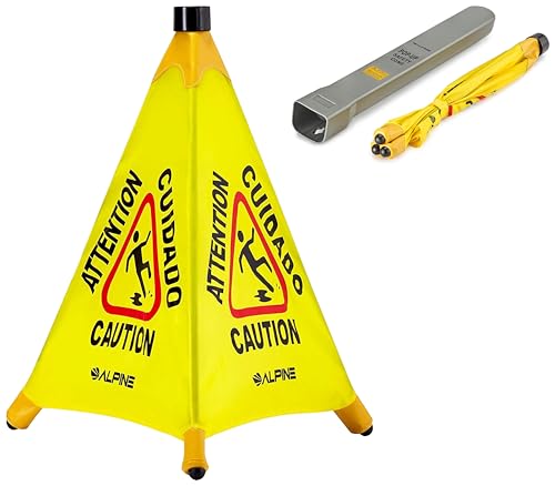 Alpine Caution Wet Floor Sign - Pop Up Slippery When Wet Sign, Wall Mounted Foldable Bilingual Yellow Safety Warning Caution Cone For Commercial & Office Use (30 Inches) - size: 30 inches
