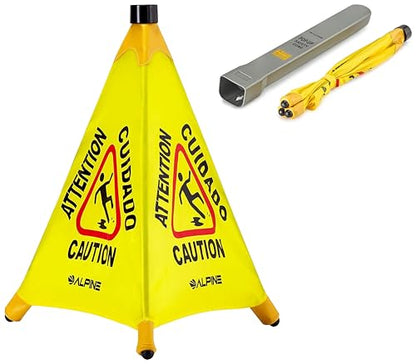 Alpine Caution Wet Floor Sign - Pop Up Slippery When Wet Sign, Wall Mounted Foldable Bilingual Yellow Safety Warning Caution Cone For Commercial & Office Use (20 Inches) - size: 20 Inches