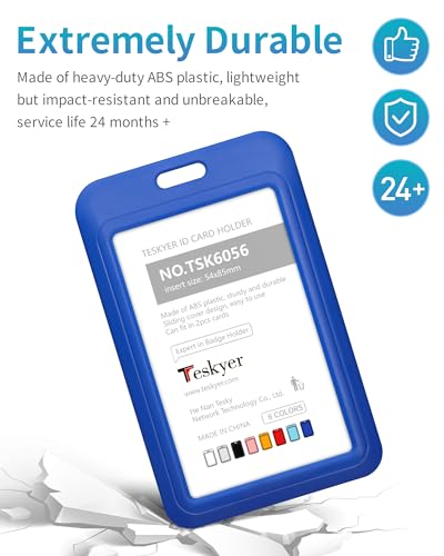 Teskyer 3 Pack Sliding ID Badge Holder, Vertical, Blue - color: Blue