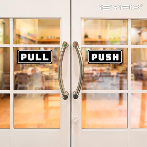 iSYFIX Push Pull Stickers Sign, 6x2.4 Inch, 2 Pack, Black/White - color: Black / White, size: Horizontal 2.4x6