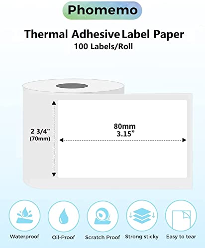 Phomemo Thermal Labels M220- Sticker Labels for /M250/M221/M260 Label Maker,2.76" X 3.15" (70mm X 80mm),90 Pcs/Roll Multi-Purpose White Self-Adhesive Sticker Labels for Food,Supermarket,Address - size: 2.76" x 3.15"