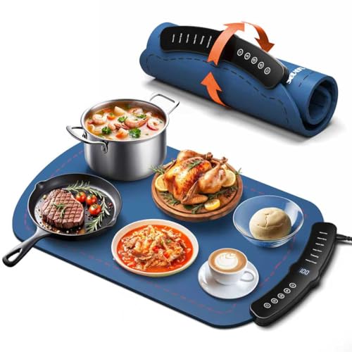 Food Warming Mat,7 Temp,4H Timer,Roll Heat Pad,Thermochromic Line