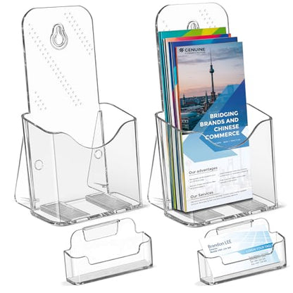 2 Pack 4 x 9 Acrylic Brochure Holder with Business Card Holder