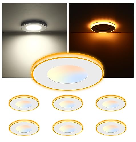 CLOUDY BAY [6 Pack] 3 Inch 5CCT LED Recessed Down Light with Night Light,2700K/3000K/3500K/4000K/5000K Selectable Ultra-Thin Recessed Lighting,Dimmable Canless Wafer Downlight - size: 3 Inch