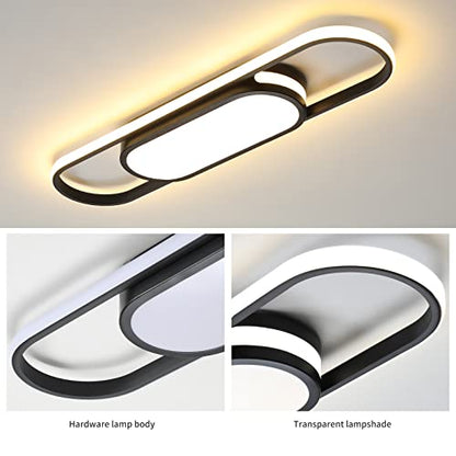 Tioolo Modern LED Ceiling Light, 27.5in Dimmable Linear Fixture with Remote - color: Black/40W