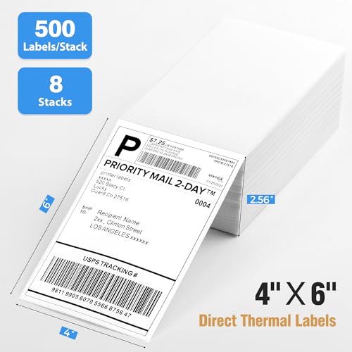 Fanfold 4" x 6" Direct Thermal Labels 4000 Thermal Printer Paper 8 Stacks Shipping Labels - style: 4000 Labels-White