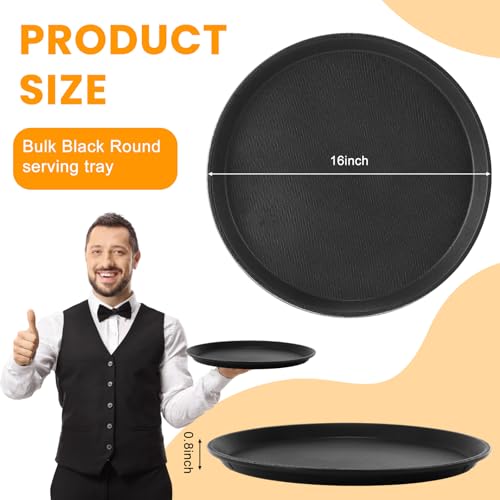 12 Pcs Black Restaurant Serving Trays Bulk, Round Tray, 16 Inch - size: 16 Inch