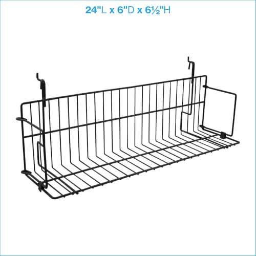 SSWBasics 24 x 6 x 6.5 in Black Media Grid Shelf for Slatwall & Wire Grid