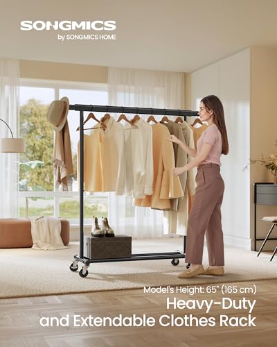 SONGMICS Clothes Rack with Wheels, Heavy-Duty, 220 lb Load Capacity - color: Black, size: 17.7"D x (36.2"-52")W x 63.6"H