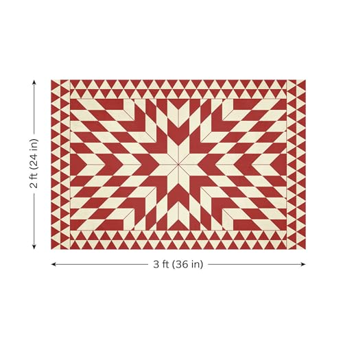 Carolina Creekhouse Vinyl Floor Mat 2'x3' - Red Geometric Pattern - Waterproof Non-Slip Kitchen Rug - Hard Floor Safe - Eco-Friendly Flat Weave - 2'x3' - color: Red, size: 2'x3'