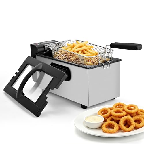 SUSTEAS Electric Deep Fryer, Oil Fryer, Removable Fry Basket, 2.7QT, 1500W - size: 3.0L