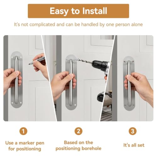 HERCHR Commercial Door Pull Handle with Backplate, Steel Door Handle Plate