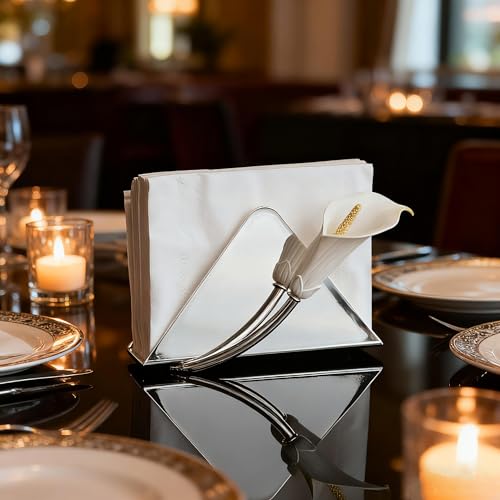 Napkin Holder for Table, Upright Paper Dispenser with Lily (silvery),wedding gift - color: Silver