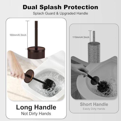 Metal Vertical Grain Toilet Bowl Brush and Holder Set Scrubber Bronze - color: Bronze