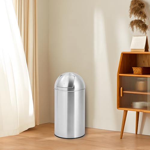 Garvee Cylindrical Commercial Trash Can, 13 gal/50 L Fingerprint-Proof Stainless Steel Garbage Can with Push Lid, Heavy Duty Tall Waste Bin with Removable Inner Bucket for Outdoor, Commercial Use - size: Medium