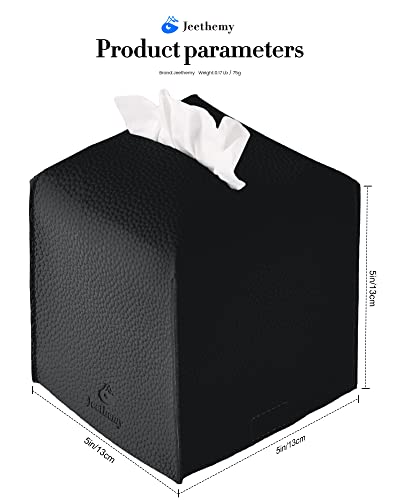 Tissue Box Cover, Jeethemy Square PU Leather Tissue Box Holder, Modern Tissue Case Facial Paper Organizer Dispenser，5X5X5'',Double Black - color: Double Black