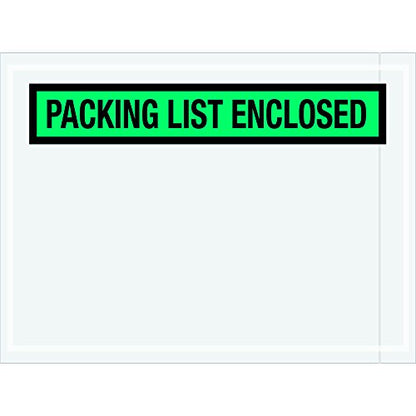 Aviditi PL489 Poly Envelope, Legend "Packing List Enclosed", 4-1/2" Length x 6" Width, 2 mil Thick, Green (Case of 1000) - color: Green