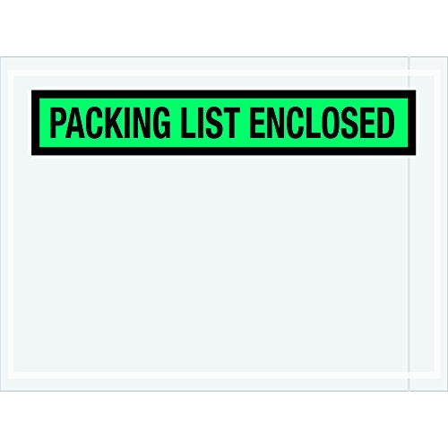 Aviditi PL489 Poly Envelope, Legend "Packing List Enclosed", 4-1/2" Length x 6" Width, 2 mil Thick, Green (Case of 1000) - color: Green