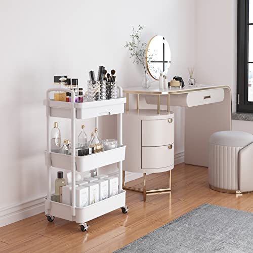Calmootey 3-Tier Utility Cart with Drawer & Wheels, Storage for Home,Office - color: White, size: 3-Tier