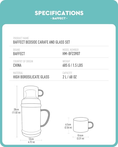 Baffect Water Pitcher Glass Jug With Lid and Spout (With Cup) - style: With Cup