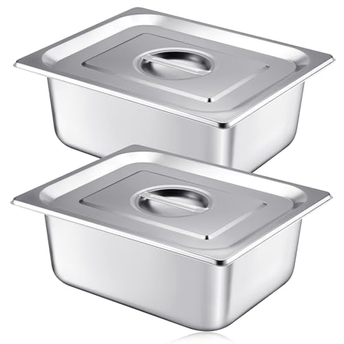 Mifoci 12 Pack Stainless 1/2 Size x 4 Inch Deep Steam Table Pans with Lids - size: 1/2 Size X 4 Inch Deep