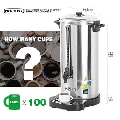 NUPANT Commercial Coffee Urn 100 Cup/15L Coffee Dispenser with Upgraded Percolator, 304 Stainless Steel Hot Water Urn Beverage Dispenser with Keep Warm Mode, Large Coffee Maker for Catering Party - size: 100 Cup