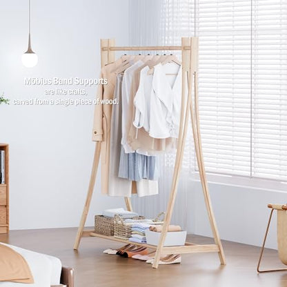 Wooden Retail Display Hanging Clothes Rack with Storage Shelf, 52" W x 57" H Freestanding Heavy Duty Clothing Drying Garment Rack for Hanging Clothes, Coat, Dress, Shirt, Hat - size: 52"W - Wood