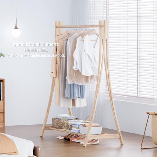 Wooden Retail Display Hanging Clothes Rack with Storage Shelf, 40" W x 57" H Freestanding Heavy Duty Clothing Drying Garment Rack for Hanging Clothes, Coat, Dress, Shirt, Hat - size: 40"W