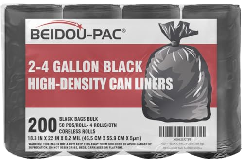BEIDOU-PAC 2-4 Gallon Trash Bags, 200 Count Black Garbage bags, Small Trash Can Bin Liners for Bathroom, Office, Industrial, Commercial, Janitorial, Municipal, Recycling… - style: 2-4 Gallon |5 Micron |200 Count