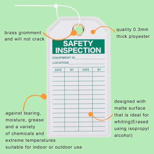 Lionshop Safety Inspection Tags, Accident Prevention Tag, Double-Sided Inspection Tag, Legend “Safety Inspection”, 5.75" x 3", 0.375" in Brass Eyelet Size, Blue Ink on White, Polyester (Pack of 25) - color: Safety Inspection Tag, size: 25PACK