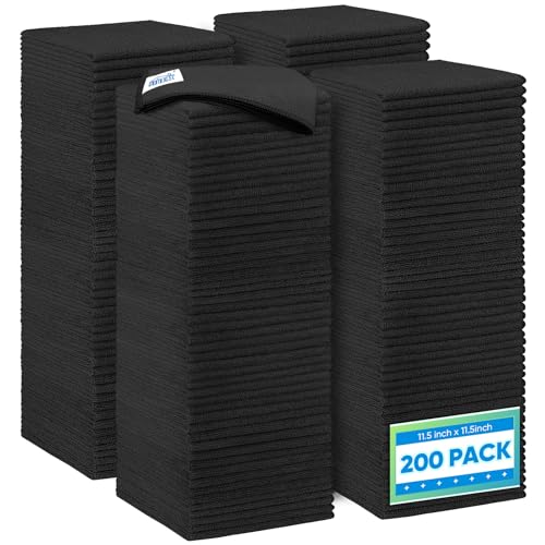 HOMEXCEL Black Microfiber Cleaning Cloth 200 Pack, 11.5 x 11.5 inch Bulk Shop Towels | Reusable Cleaning Rags for Cars, Kitchen, Window, Garage and House, Ultra Absorbent, Lint Free, Streak Free - color: Black, size: 11.5 x 11.5 Inch