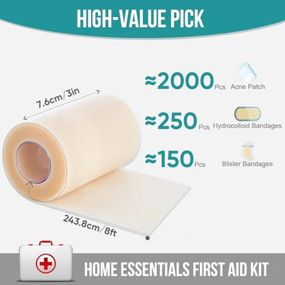 Hydrocolloid Roll for Wound Care, Hydrocolloid Patch Bandages (3in x 8ft) - size: 3in x 8ft