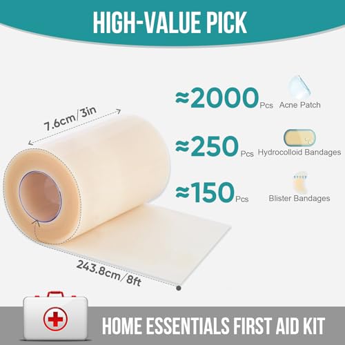 Hydrocolloid Roll for Wound Care, Hydrocolloid Patch Bandages (3in x 8ft) - size: 3in x 8ft