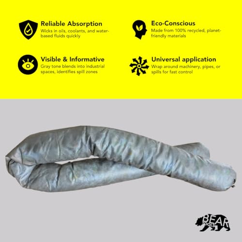 Spill Control Absorbent Sock, for Cleanup of Non-Aggressive Oil & Water Based Fluids, Indoor/Outdoor Use, 3" x 4', 12.6 Gallon Maximum Absorption Capacity (12-Pack) - Made in USA