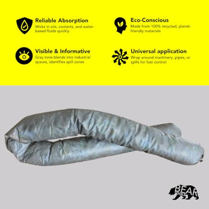 Spill Control Absorbent Sock, for Cleanup of Non-Aggressive Oil & Water Based Fluids, Indoor/Outdoor Use, 3" x 4', 12.6 Gallon Maximum Absorption Capacity (12-Pack) - Made in USA